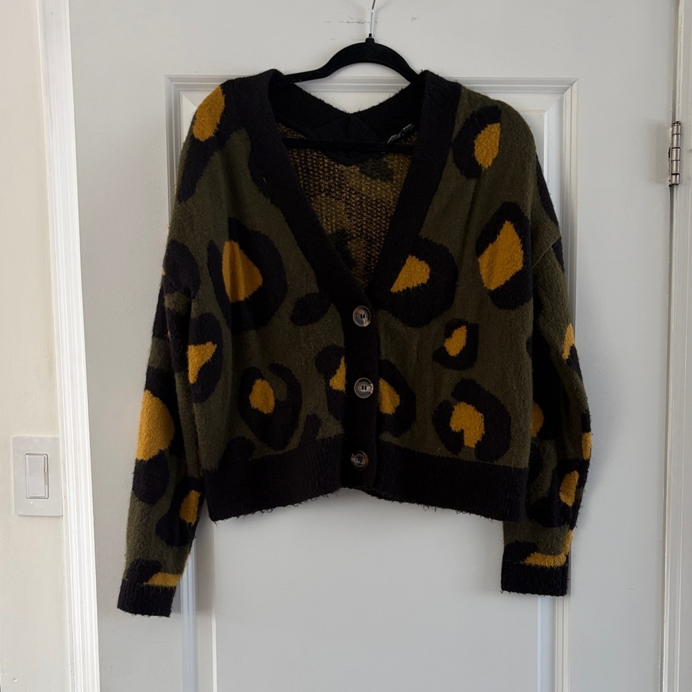 Leopard Print Button-Up Sweater